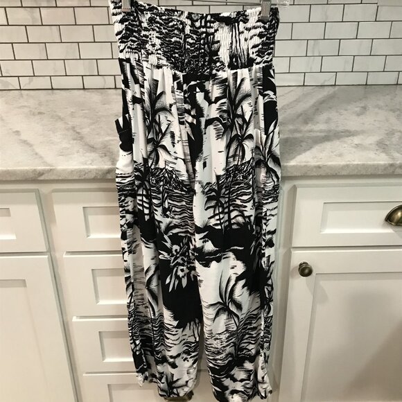 Island Planet Wide Leg Pants Womens Small Black Smocked Waist Pockets Beach Boho - Picture 1 of 12